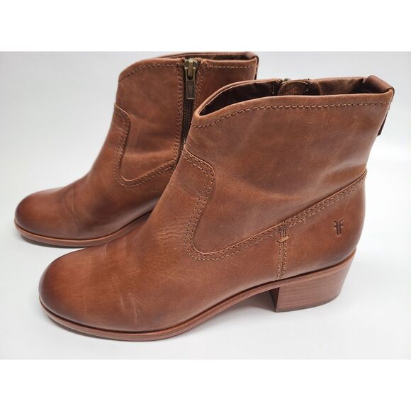 FRYE Claire Bootie Cognac 9.5 Womens Ankle Boot Brown Tan Leather - Picture 2 of 7